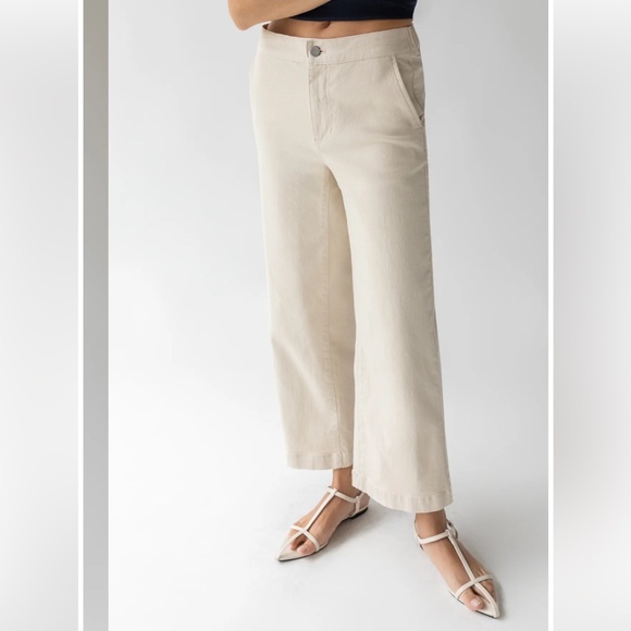 Oak + Fort CROPPED LENGTH 26" TWILL WIDE LEG PANT - Picture 4 of 11